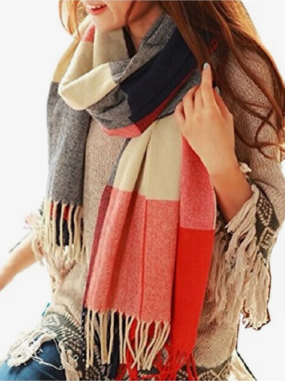 Woman’s Long Plaid Shawl Wraps Scarf
